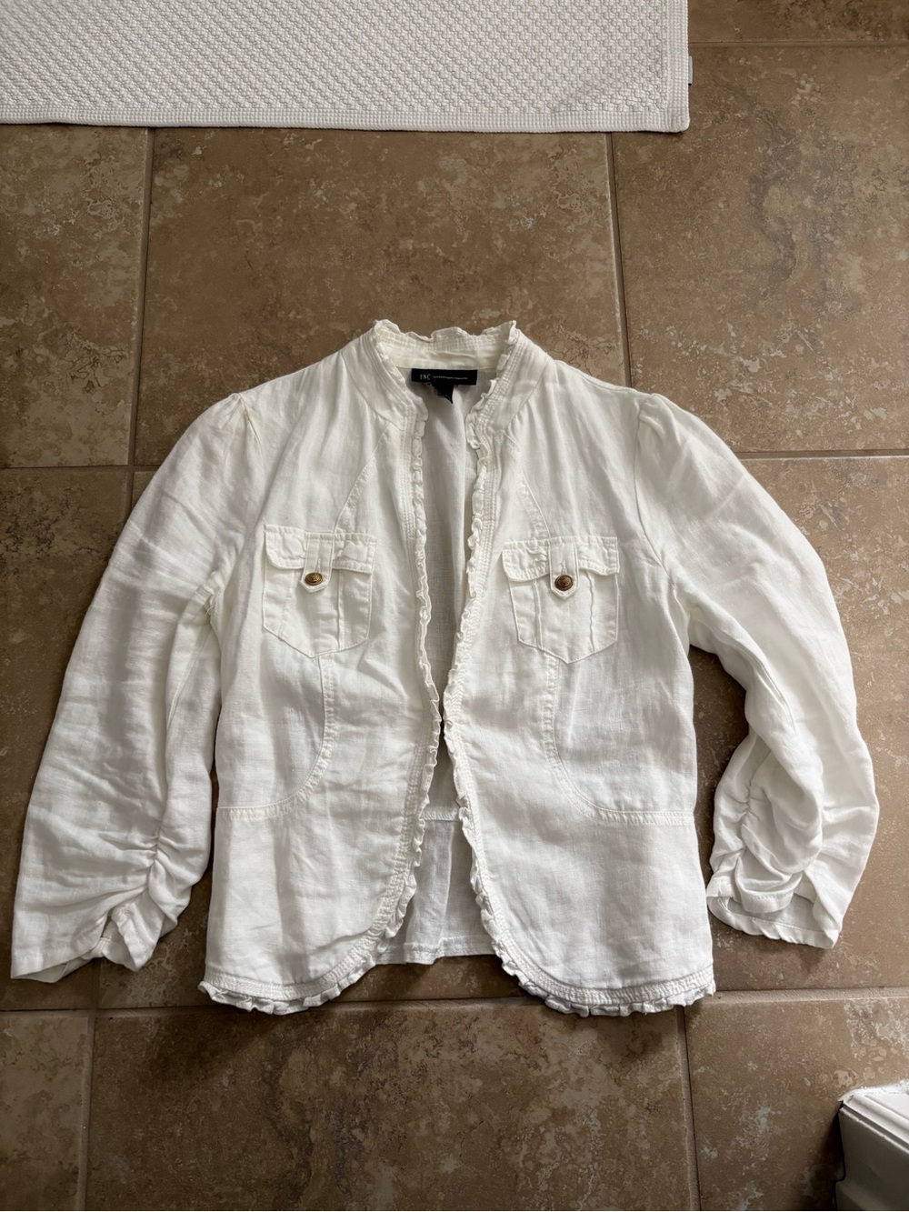 INC International Concepts White Ruffle-Trim Linen  Jacket